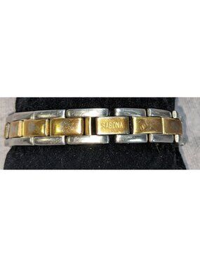 Y2K Vintage Sabona Two Tone Stainless Steel Link Bracelet Silver Gold